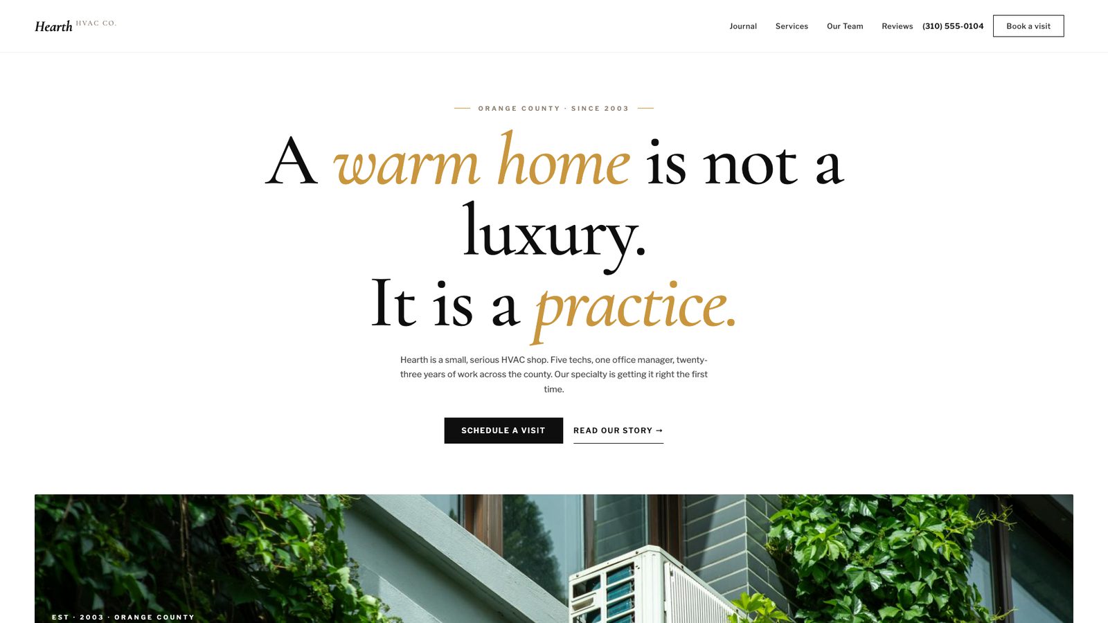 Hearth HVAC Co. — editorial serif website
