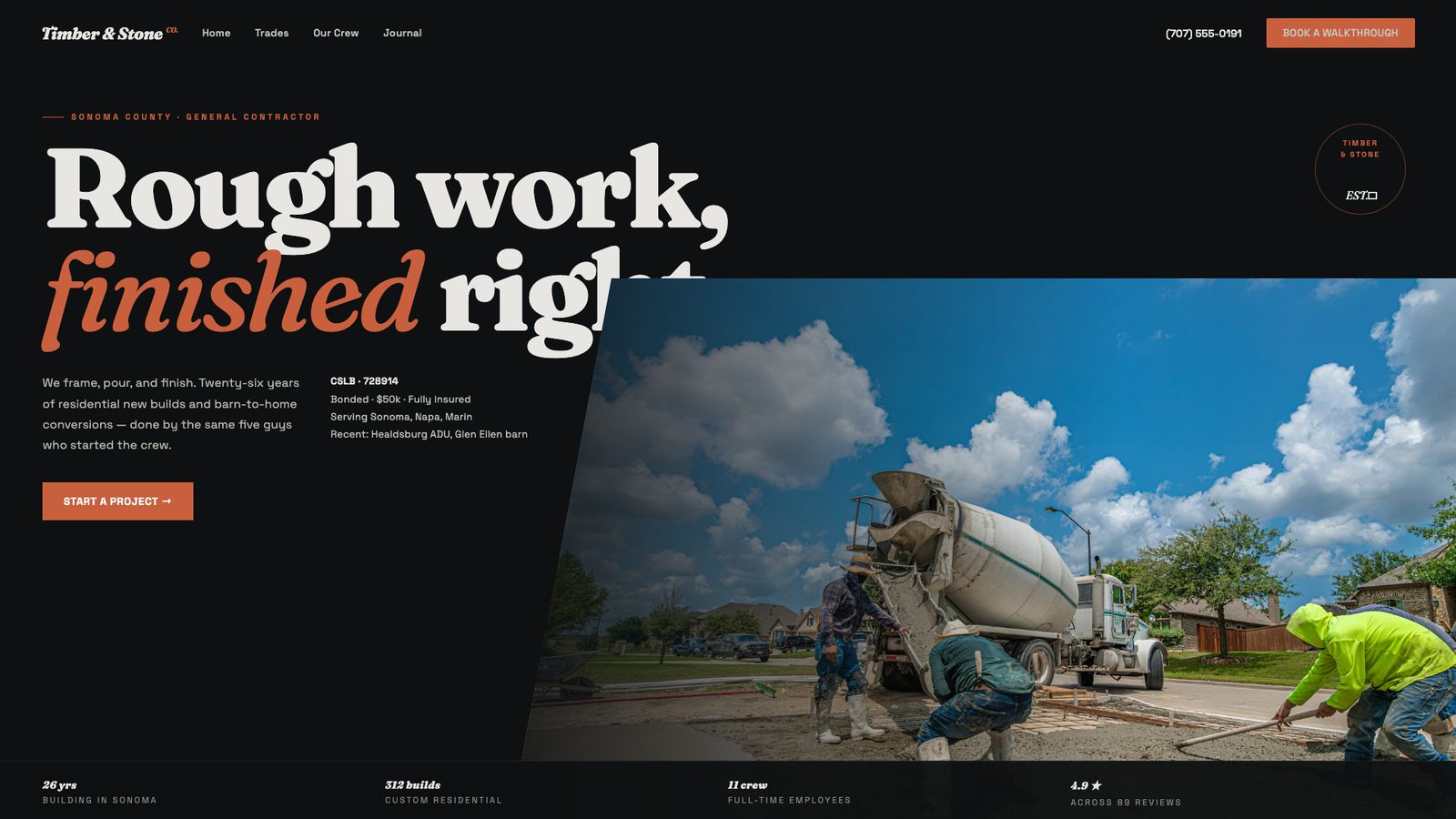Timber & Stone Co. — rugged contractor website